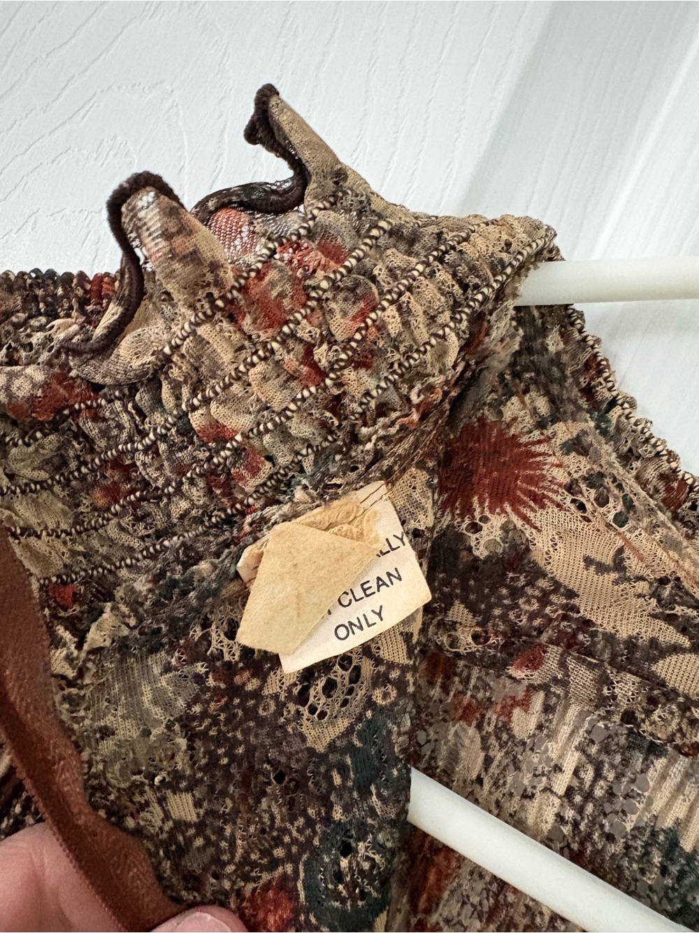 Prairie Floral Pleated Sheer Blouse Ruffle Neck Boho Cottagecore Vintage ILGWU - Picture 6 of 12
